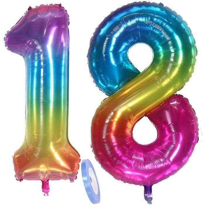 Number Balloon - Multicolor - 18 - 100cm - Birthday Decoration - Helium Included