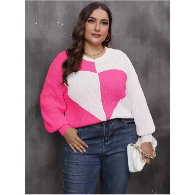 Женский свитер Love Patchwork Color Clash с длинным рукавом, свободный, уютный, свежий, топ-пуловер