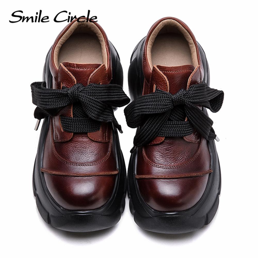 Женская повседневная обувь из натуральной кожи с круглым носком, увеличивающая рост, обувь на толстой подошве, модная удобная обувь на плоской подошве