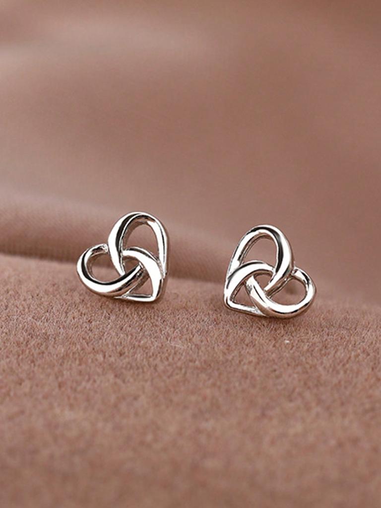 1pair Elegant & Simple Interwoven Small Heart Shaped Stud Earrings Valentines