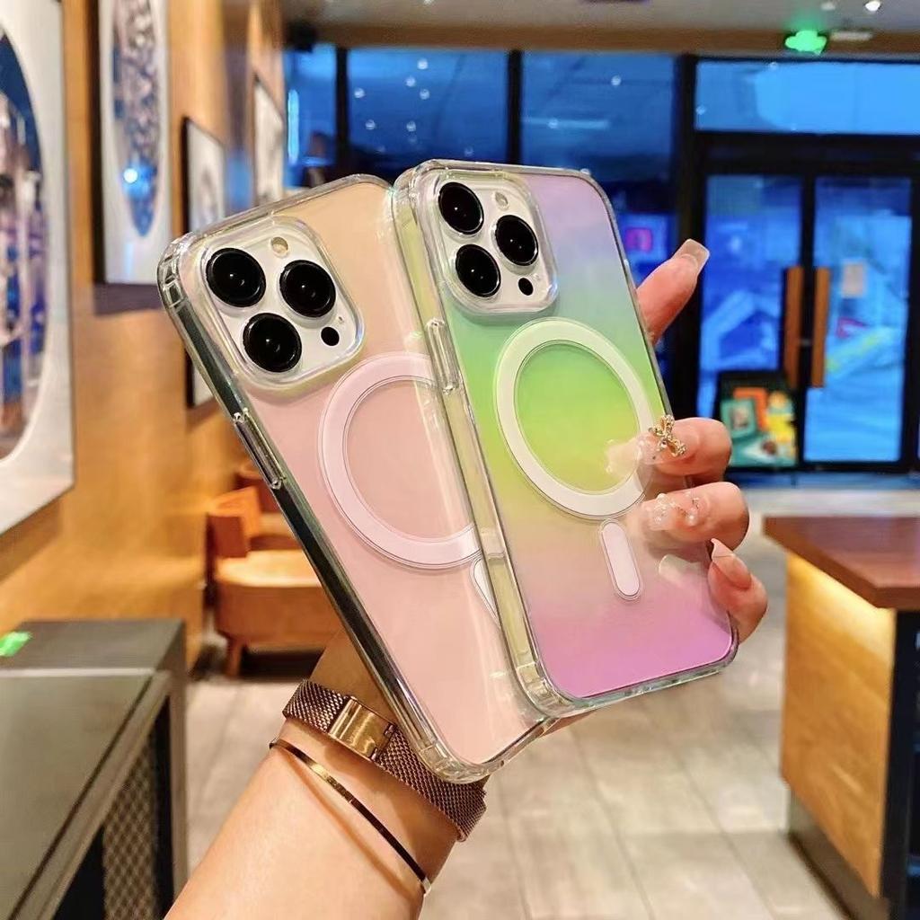 Красочный магнитный чехол для телефона, подходящий для iPhone14ProMax, градиентный защитный чехол Apple 15 Акрил