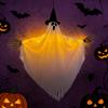 Eerie Glow Halloween Decor Hanging Ghost with Witch Hat, Light Up Spooky Easy Install Pendant Outdoor for Porch Tree, Haunted House Scene Ornament