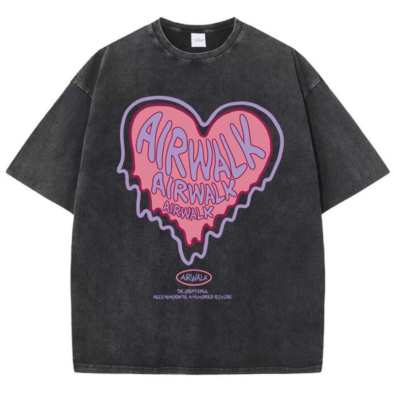 Womans Cotton Washed T-Shirts Trend Distressed Loose Tees Th