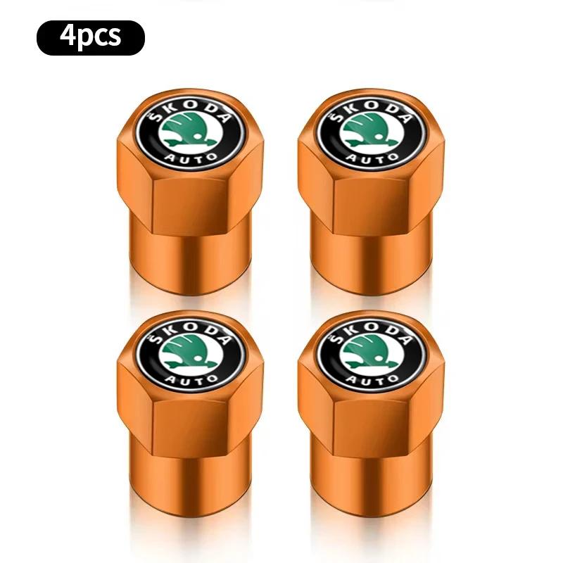 NADH5 New 4Pcs Car Wheel Tire Valve Caps Air Stem Covers Accessories For Skoda Fabia Octavia Karoq Kodiaq Kamiq Superb Rapid Scale