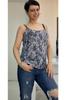 Women's Style Big Size T-Shirt Navy Blue Patterned Rope Strap Combed Cotton Viscose T-Shirt