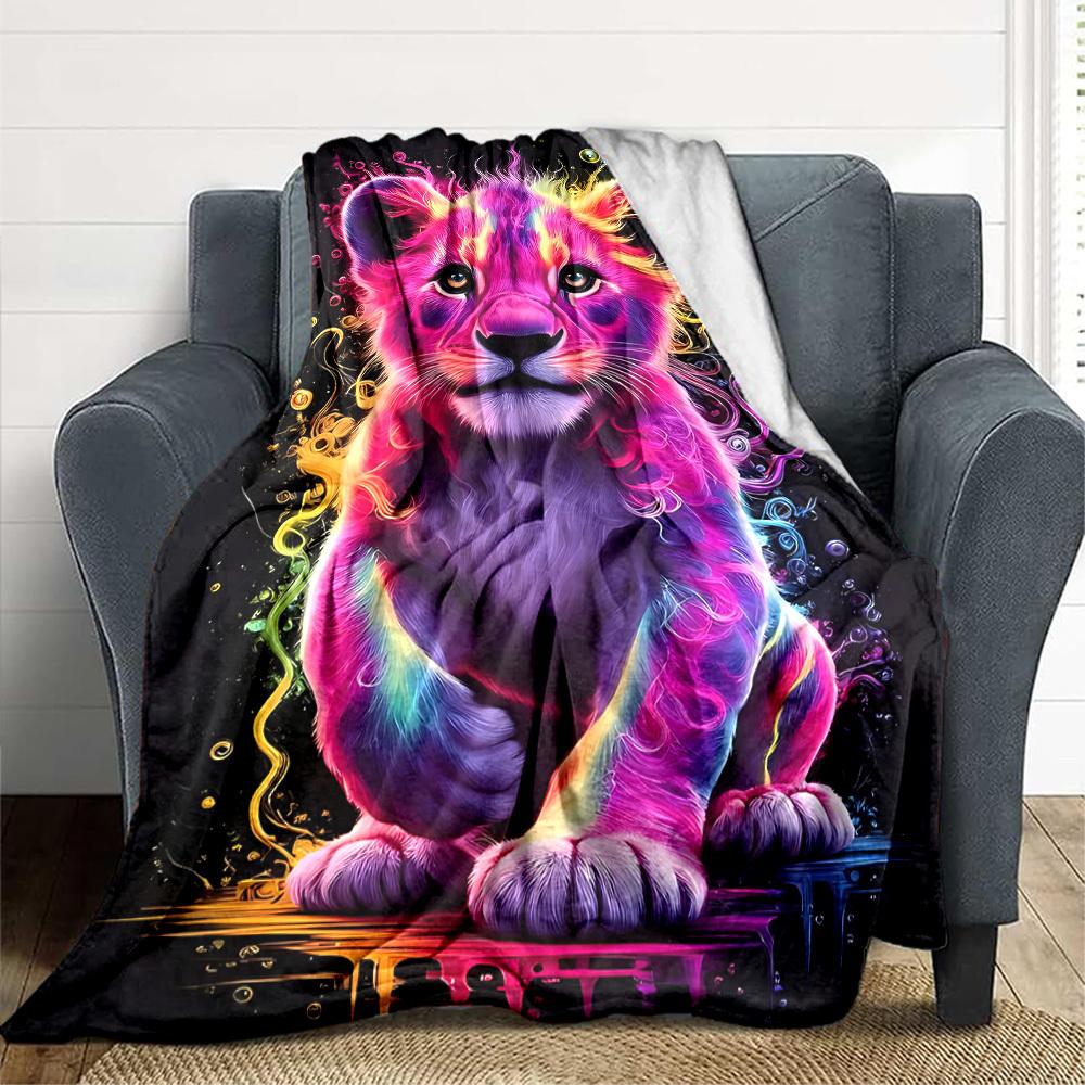 1pc Colorful Lion Blanket, Lightweight Flannel Fleece with Digital Printing, Soft Warm for Sofa, Travel, Camping, Office, Couch, Chair, and Bed, All-S
