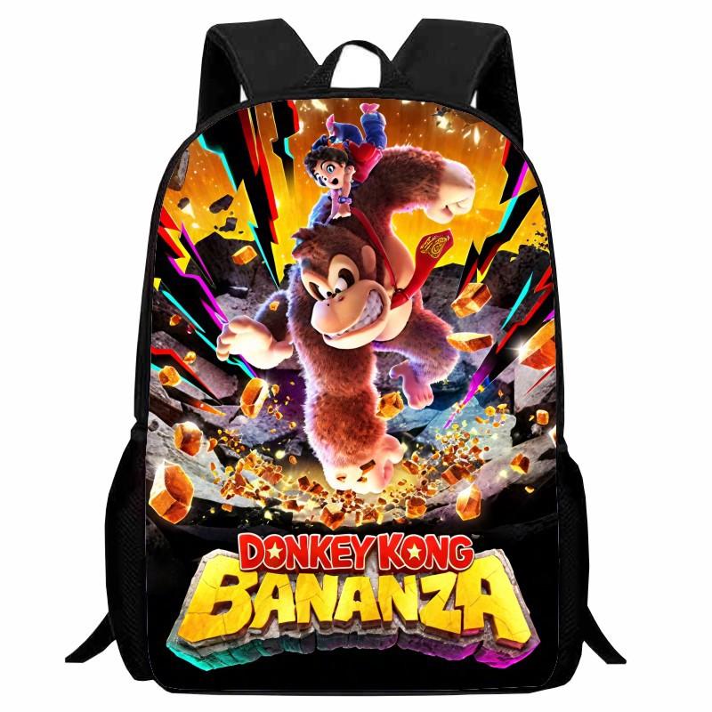 Donkey Kong Bananza, полностью открытый школьный рюкзак для ученика, мультяшный рюкзак, мужской