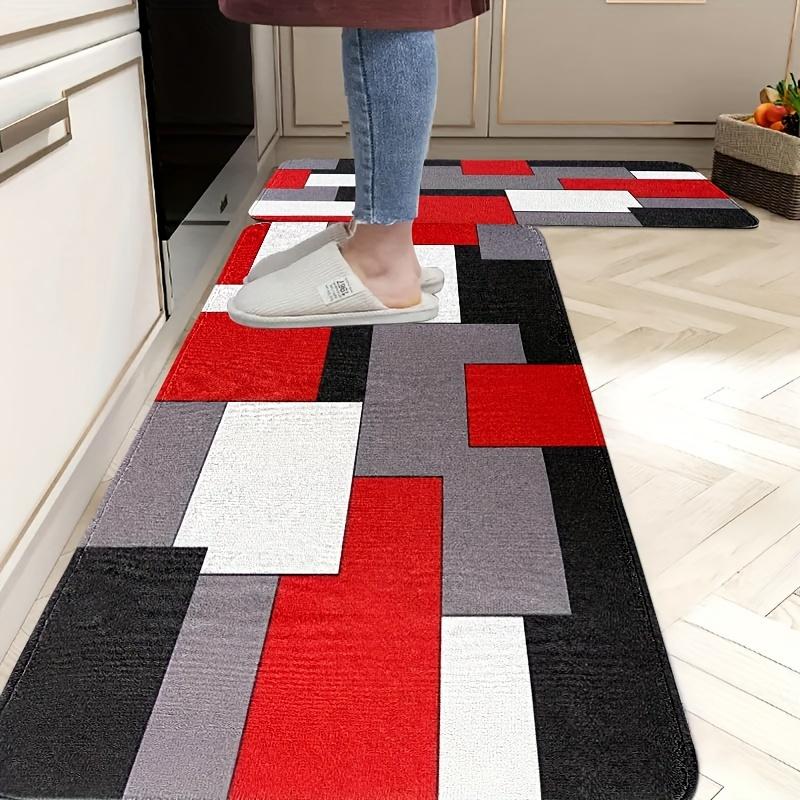 Abstract Red Black Color Block Kitchen Mat Decor Non-Slip Hallway Balcony Laundry Room Rugs Bathroom Foot Pad Bedroom Doormat