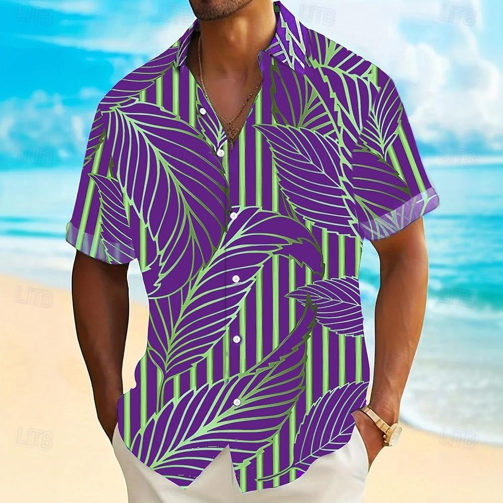 Fashion Men Hawaiian Shirt Gold Leaf Patterns Short Sleeve Shirts for Men Beach Vacations Summer Parties Oversized Men Clothing