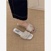 Versatile 2025 new fashion one-word slippers women's summer wear lazy fine flash low-heeled open-toed sandals high-end sense
