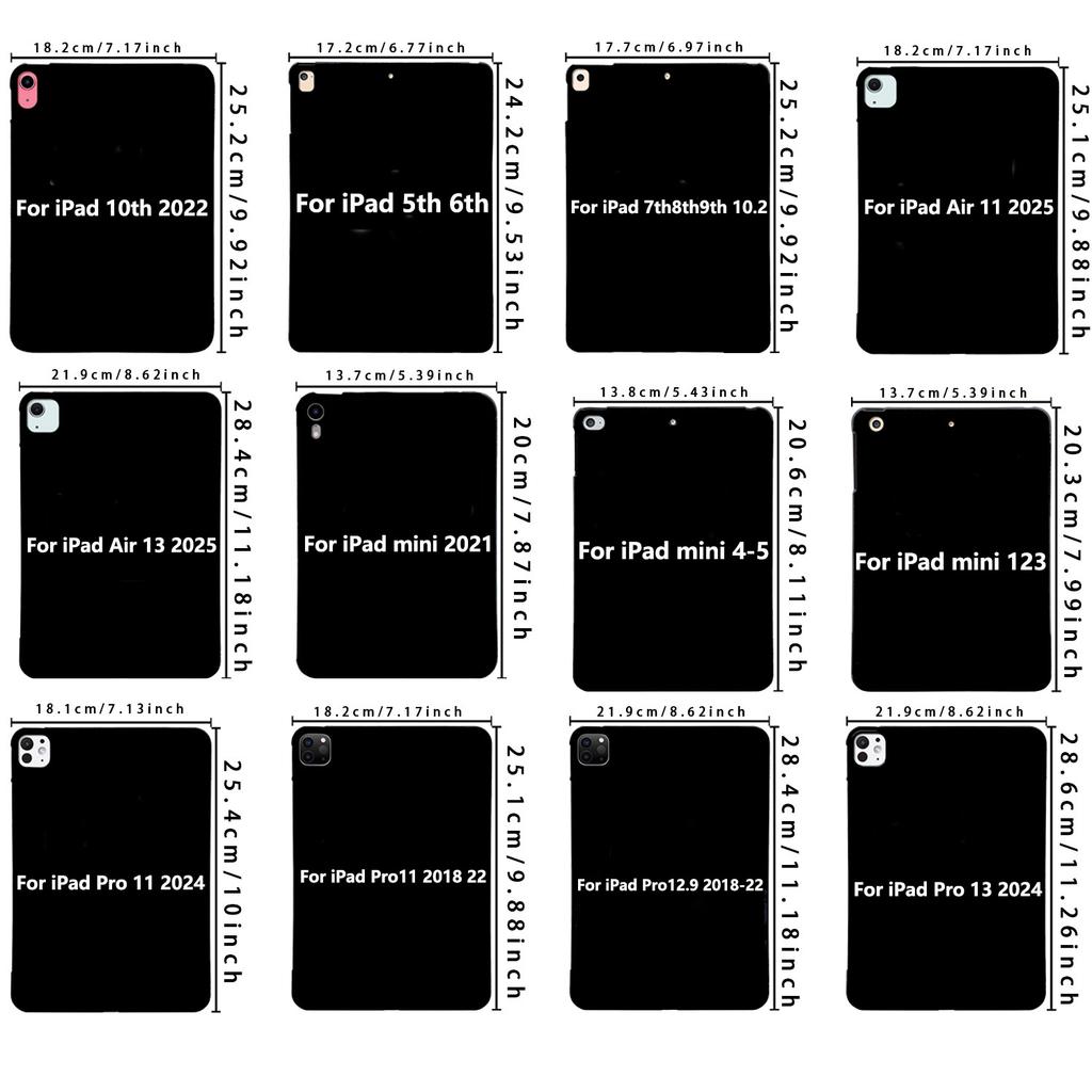Силиконовый чехол для планшета iPad Air 12 13 iPad 6-го 7-го 8-го 9-го Поколения Чехол iPad 11-го 2025 Pro 11 2025 Чехол TPU Черный Корпус Задняя Крышка