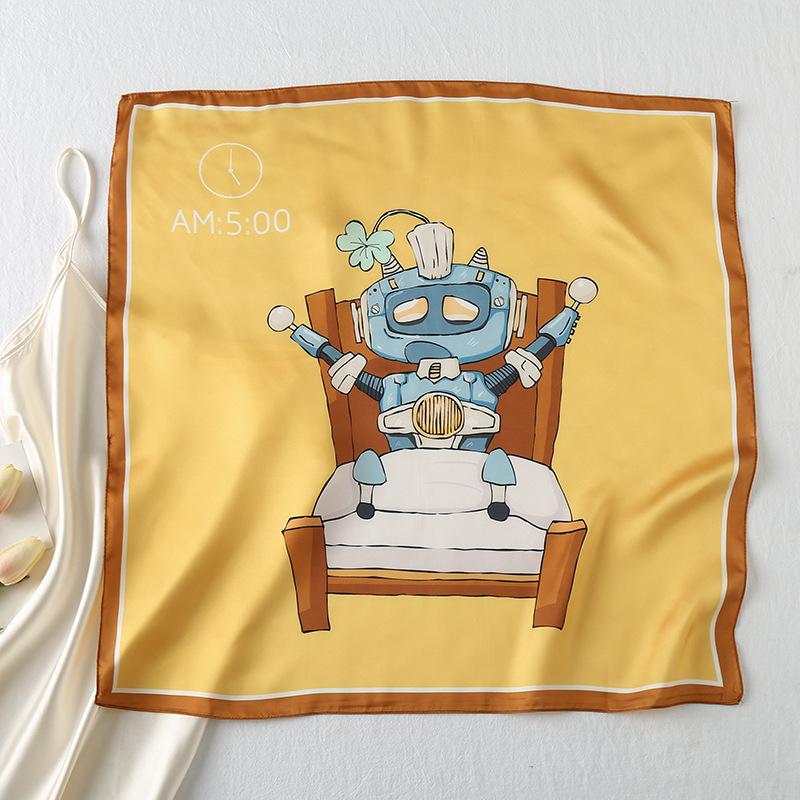 58 CM Summer New Simulation Silk Square Scarf Illustration Artistic Scarf Headband Women'S Decorative Versatile Small Headscarf