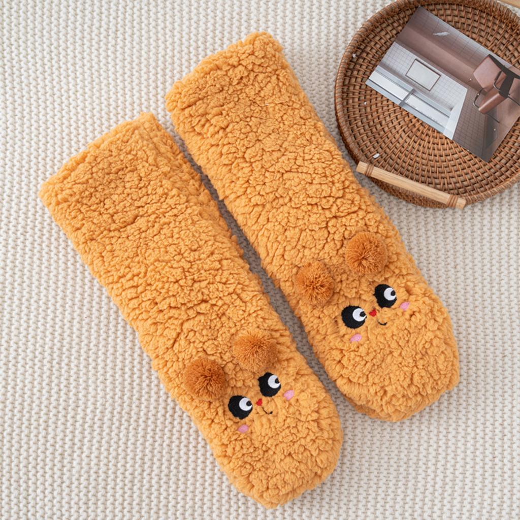 Ladies' Cute Lamb Velvet Socks Thick Warm Sleep Socks With Thick Velvet Cartoon Embroidery Floor Socks