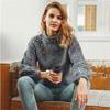 Winter  Women Pearl Beading Lantern Knitted Sweater  Sleeve Loose Gray Pullover Women Soft Warm Autumn Casual Jumper