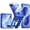 Samsung Galaxy Z Flip 8 Protective Case with Full Hinge Cover Magnetic Holder and Shockproof Design-Blue