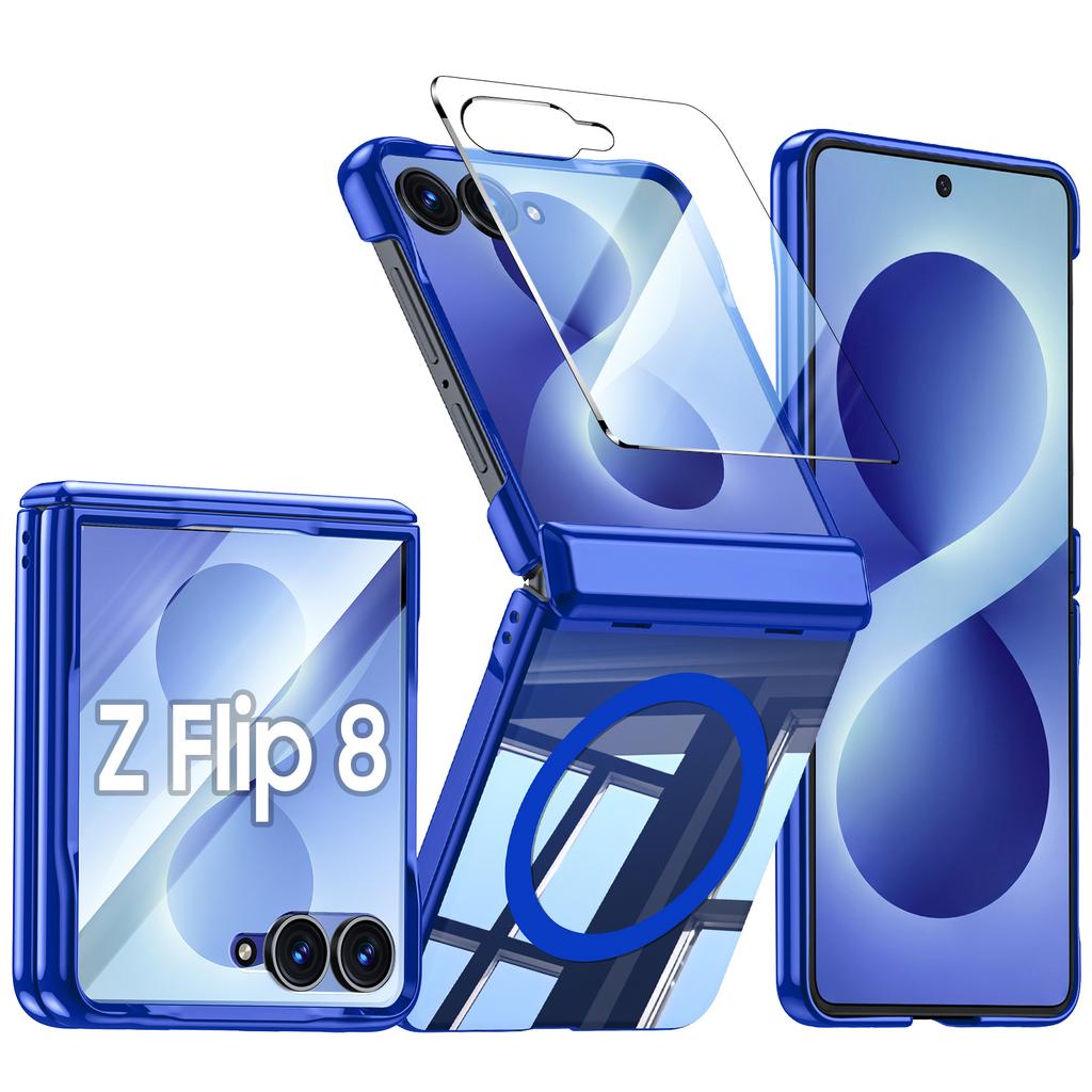 Samsung Galaxy Z Flip 8 Protective Case with Full Hinge Cover Magnetic Holder and Shockproof Design-Blue