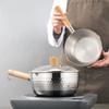 20cm Stainless Steel Soup Pot Japanese-Style Snow Pot Wooden Handle Stew Pot Milk Pot Kitchen Cookware Flat Bottom Non-Stick Wok
