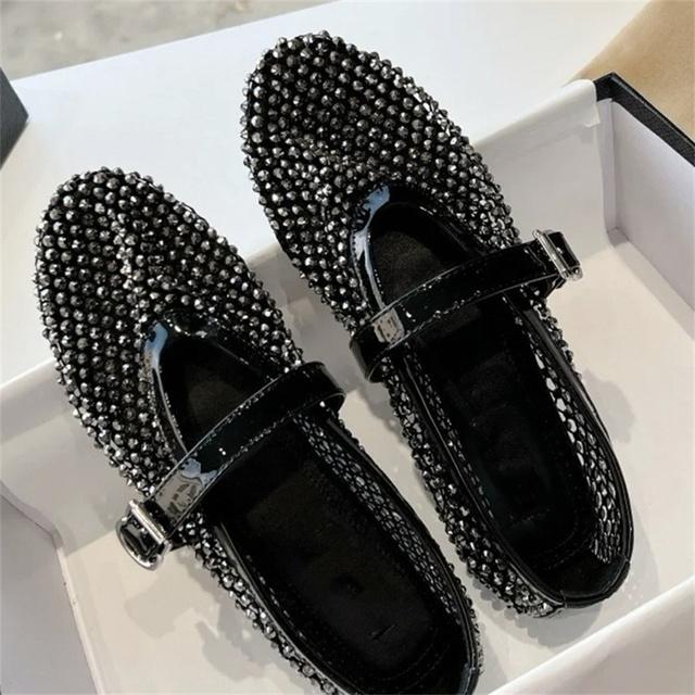 Женские балетки с кристаллами, танцевальная обувь с открытыми отверстиями, женские сетчатые туфли Мэри Джейн для взлетно-посадочной полосы, прогулочные лоферы для отдыха, эспадрильи 2024