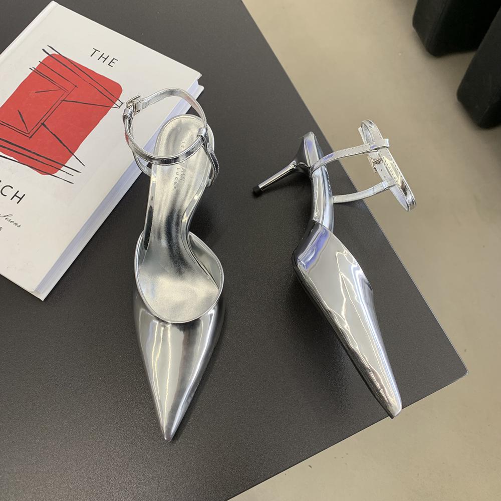 Мода Золотые Черные Серебряные Белые Женские Сандалии Острый Носок Летние Туфли Тонкие Высокие Каблуки Ремешок На Щиколотке Сексуальные Вечерние Гладиаторские Шлепанцы 39