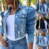 Women's Puff Sleeve Ripped Denim Jacket