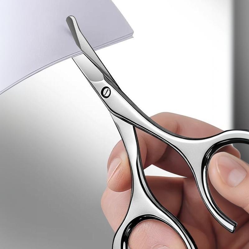 Mens Nose Hair Scissors Trimmer Set Round Head Stainless Steel Manual Multi-use for Eyebrow Ear Hair Grooming Home Use