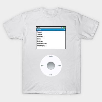 Азиатский размер Мужская черная футболка с принтом Ipod Classic (белый) Хлопковая футболка с термотрансферным принтом без вырезки