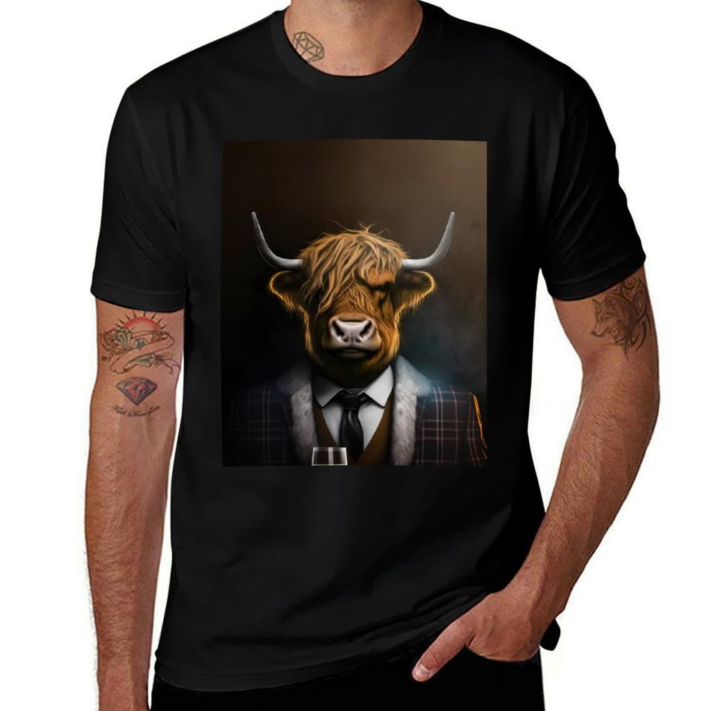 Scottish highland cattle drink whiskey TShirt Streetwear Print Tee Shirt