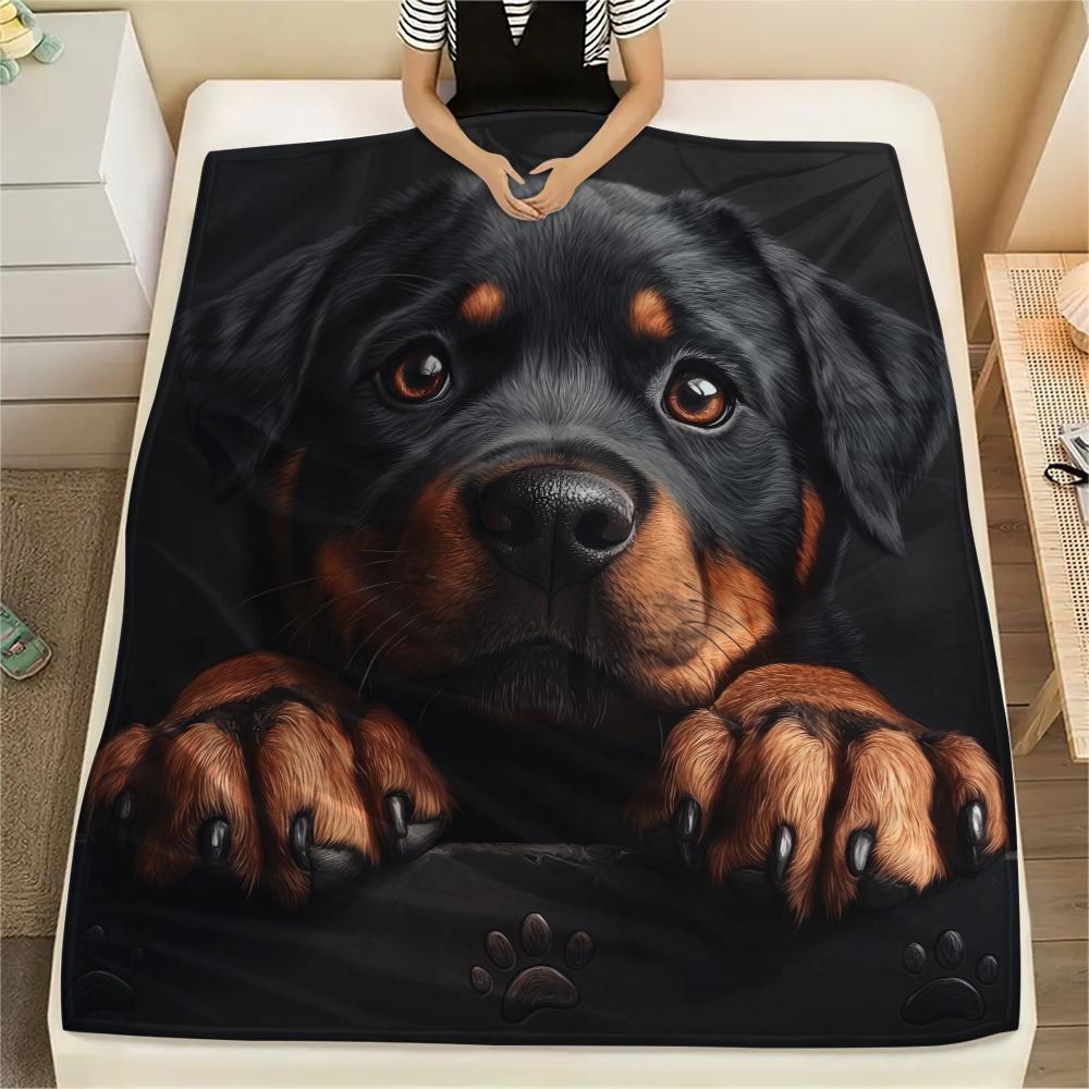 Black Rottweiler,pattern Flannel Blanket, High quality Comfortable for All Seasons, Home Decor, Warmth and Comfort, Perfect for Gifts.