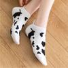 Black White Spring Summer Cute Cartoon Ankle Short Socks Women's Socks Boat Socks Striped Cow Socks