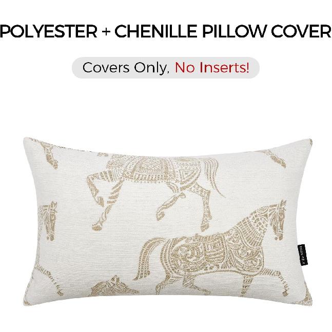 Lumbar Pillow Covers 12x20 inches, Double Sided Horse Pattern Chenille Jacquard Embroidered Decorative Throw Pillows Cover, Luxury Couch Cushion