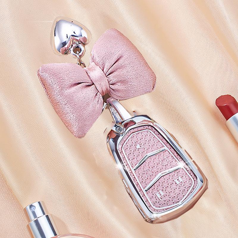 Car For Cadillac ATS CT6 CTS DTS XT5 Escalade ESV SRX STS XTS 28T ELR 4 5 Button Key Case Cover Fob Keychain Crystal Pink TPU