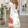 2023 Spring Printed Dress Sexy Women Fashion Summer Short Sleeve Long Dress Women A-line Loose Robe Clothes Elegant  26019
