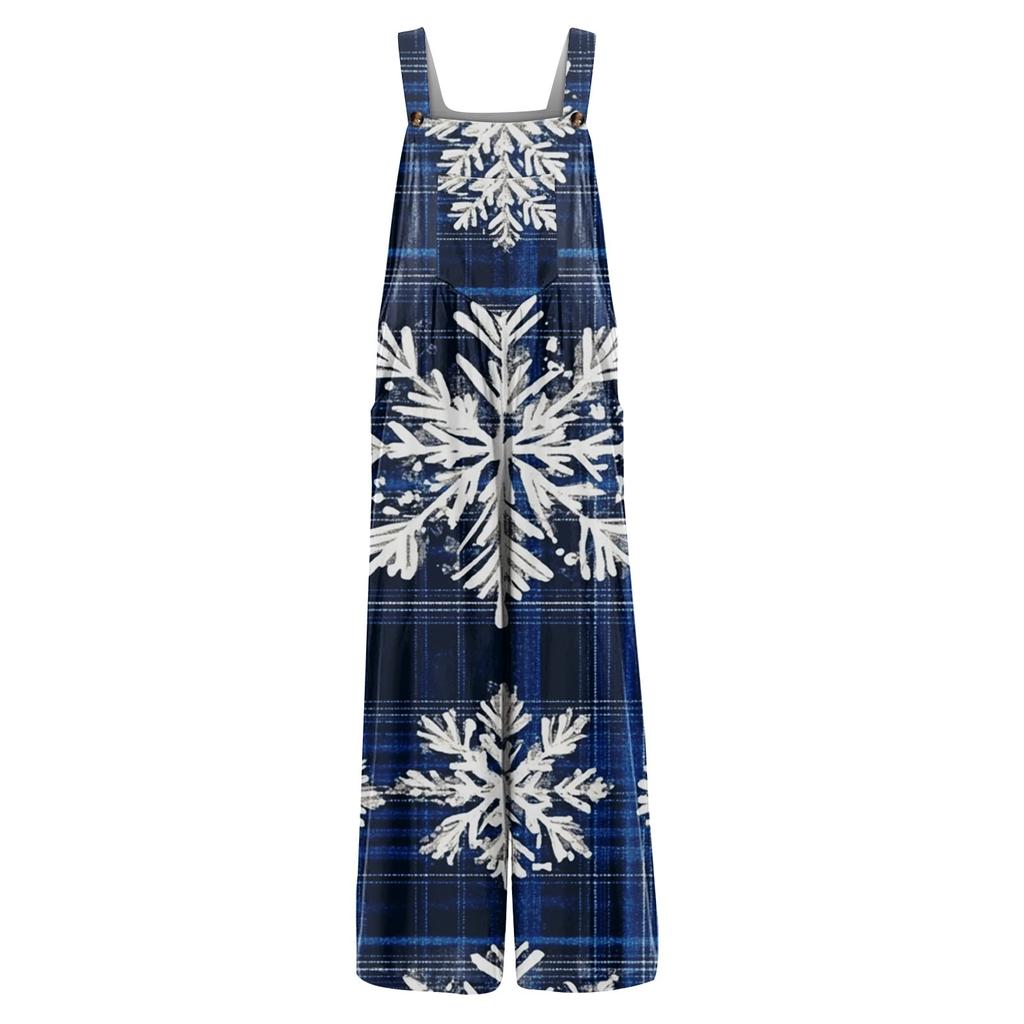 Женский модный повседневный винтажный комбинезон без рукавов с рождественским принтом на пуговицах
