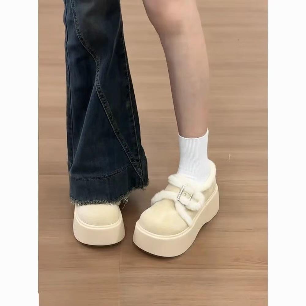Спортивная и повседневная обувь маффин на толстой подошве Birkenstocks хлопковые туфли, новые маленькие теплые пушистые ботинки для зимы