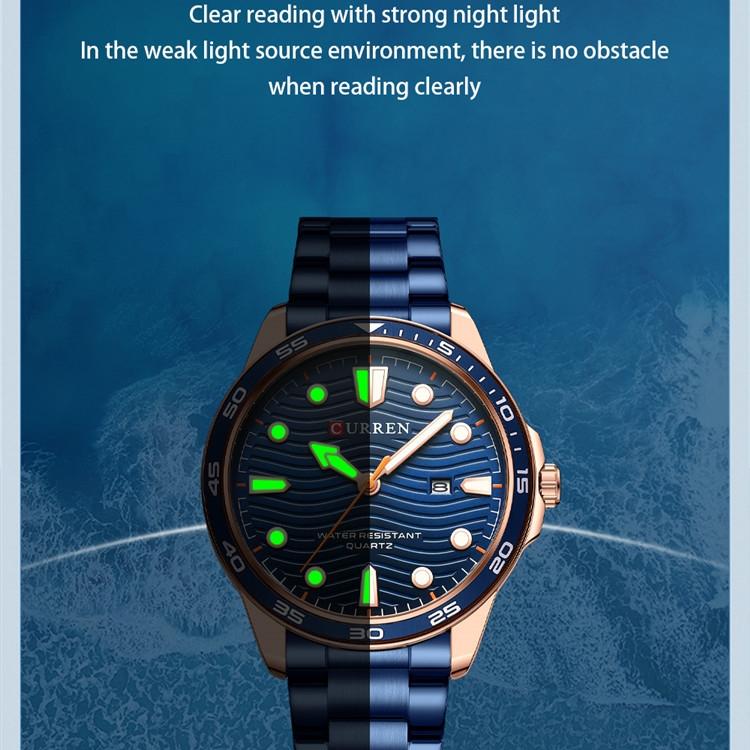 CURREN Men's Steel Band Fashion Business Watch Quartz Calendar Men's Watch Waterproof for Students