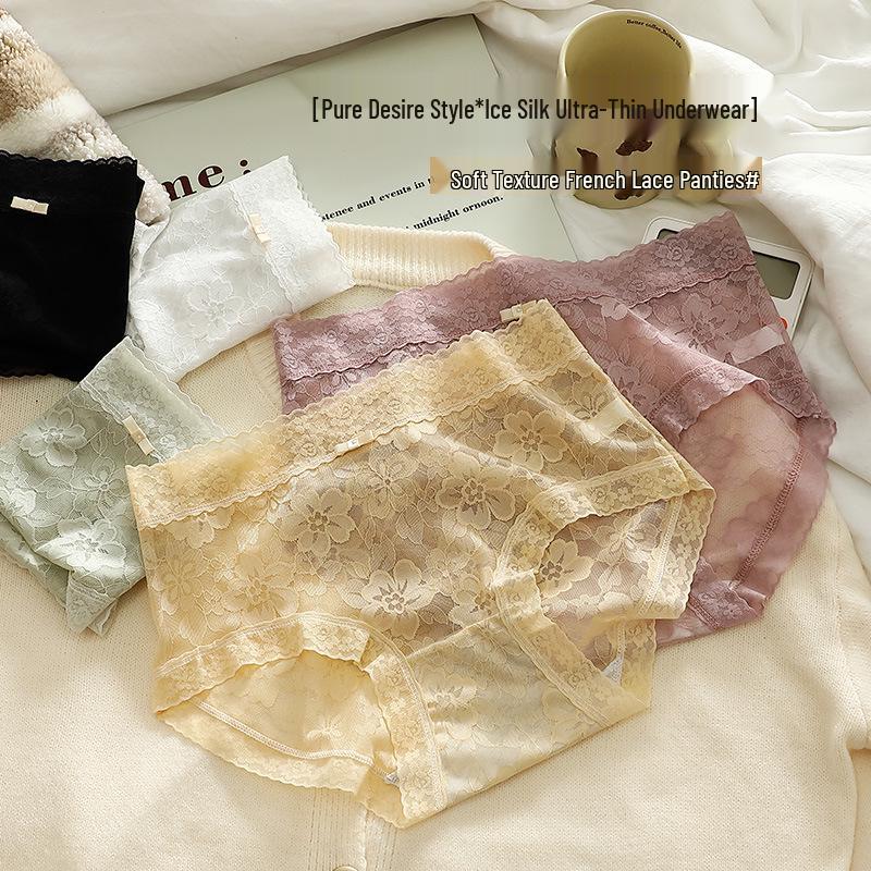 Women's French Mesh Lace Jacquard Panties - Breathable, Comfortable Spring/Summer Triangle Shorts