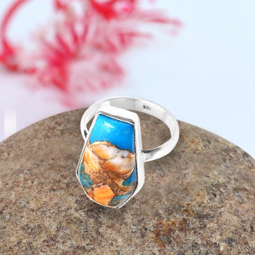Oyster Copper Turquoise Gemstone Ring, Coffin Ring, Designer Ring, Unique Design, Gift For Her, 925 Silver Jewelry