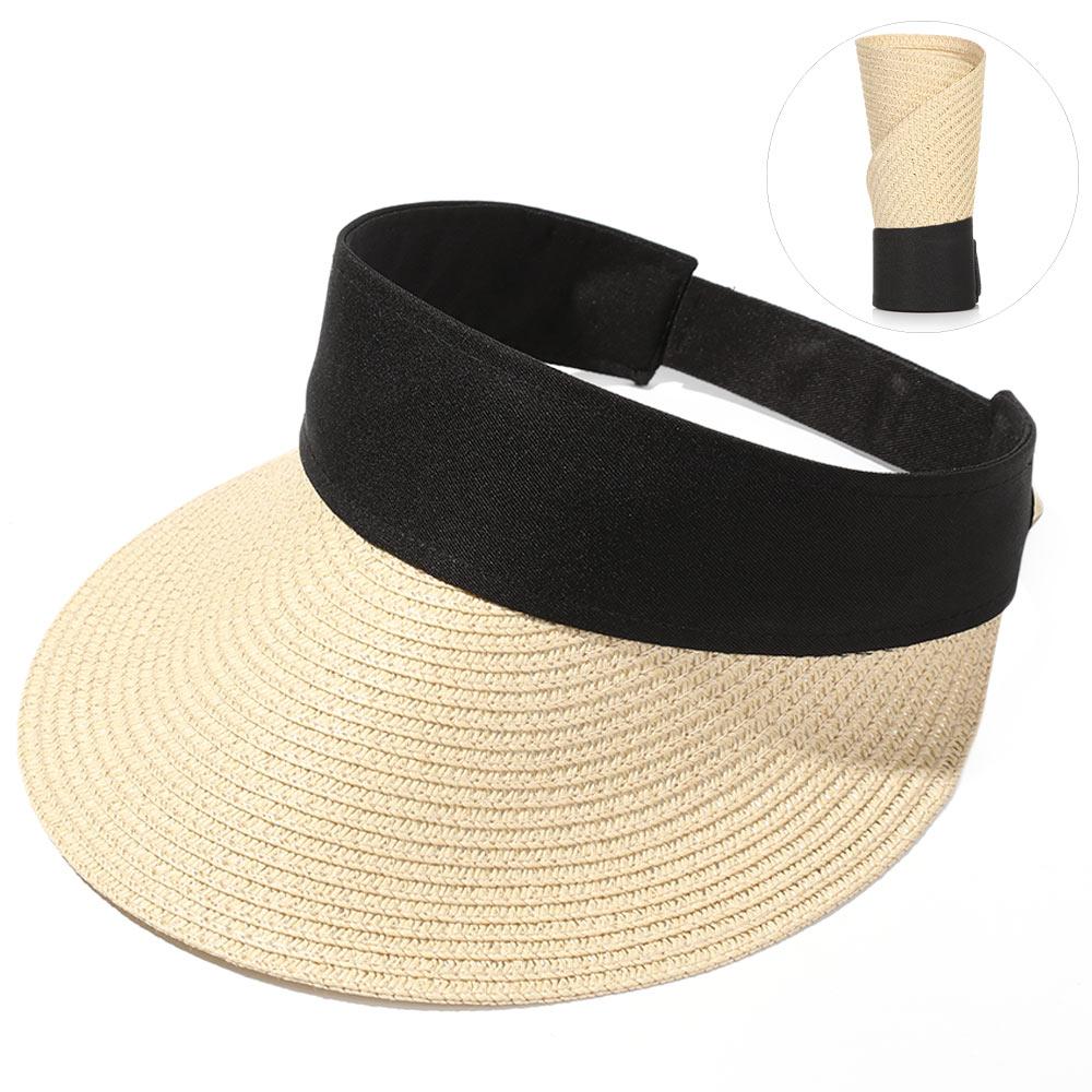 Summer Wide Brim Portable Straw Cap Sun Hat Beach Hat Visors