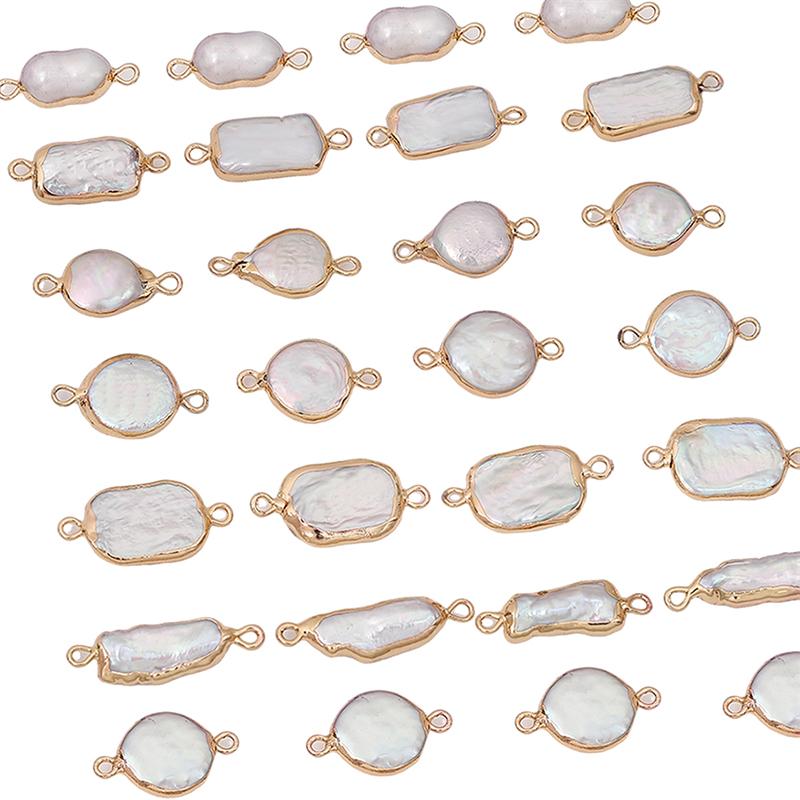 Натуральный пресноводный жемчуг, неправильная форма, золотая окантовка, двойные подвески для DIY ожерелья, браслета, серег, изготовления ювелирных изделий