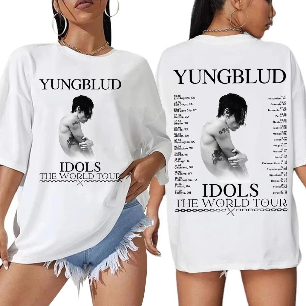 Yungblud IDOLS The World Tour 2025 Мерч Футболка Мужская Женская Хип-хоп Футболки с коротким рукавом Повседневная Хлопковая Футболка Оверсайз Топы