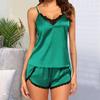 2 шт./компл., женский летний жилет с открытой спиной на бретельках, топы с эластичным поясом, широкие шорты с кружевной отделкой, гладкая атласная одежда для сна, домашняя одежда