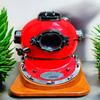 45.72 Cm Red Mark V Diving Helmet with Wood Base Nautical Decor Deep Sea Diver Helmet Maritime Collectible Steampunk Gift Man Cave Decor