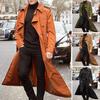 Men Trench Coat Lapel Long Sleeve Solid Color Windbreaker Double Breasted Long Style Outdoor Business Outwear