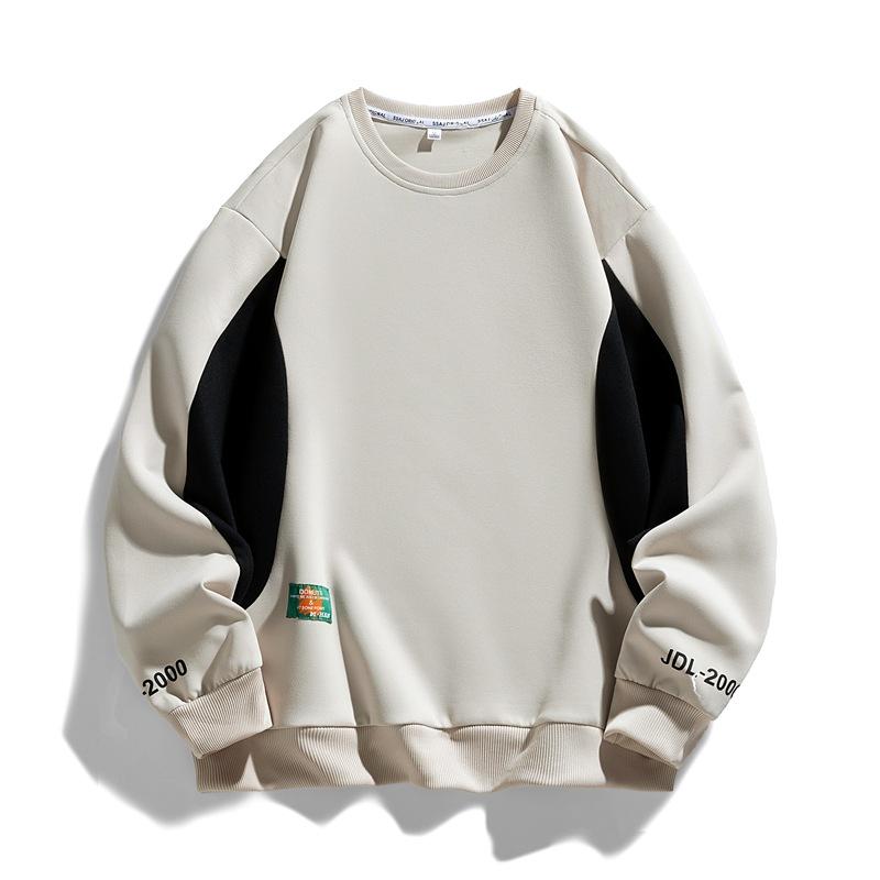 Худи свободного кроя с цветными блоками, Осень и Зима, Простое и Повседневное, Свободная футболка с длинными рукавами и цветными блоками, Мужское худи с круглым вырезом