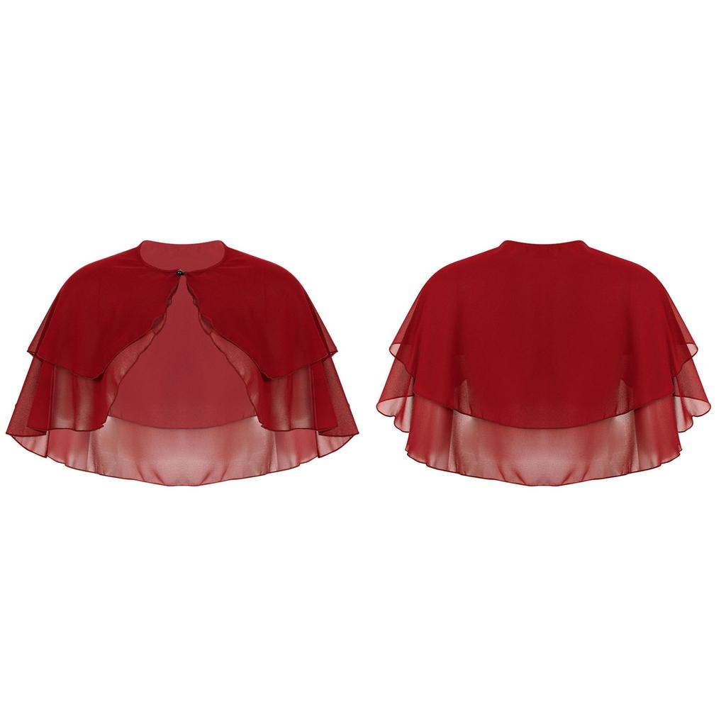 Женская элегантная однотонная шифоновая шаль, накидка с рюшами, 2-слойная шифоновая накидка, болеро, аксессуар для платья для свадьбы, вечеринки