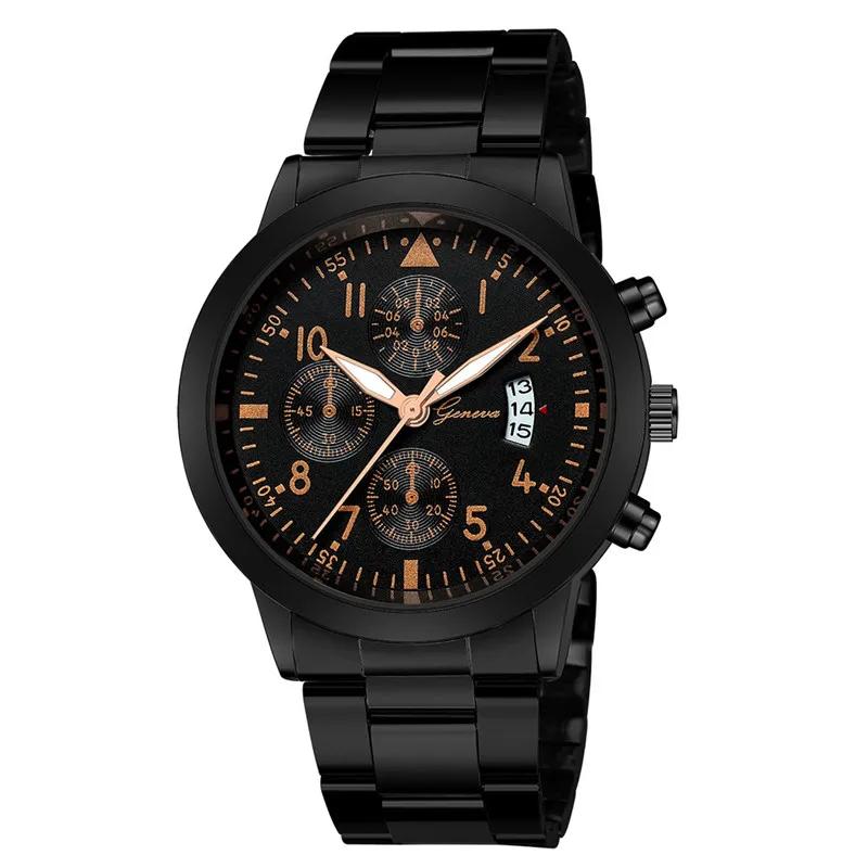 Geneva Watches Мужские Часы Люкс Мужские Часы Черная Нержавеющая Сталь Синий Циферблат Кварцевые Часы Мужские Спортивные Часы reloj hombre horloge heren