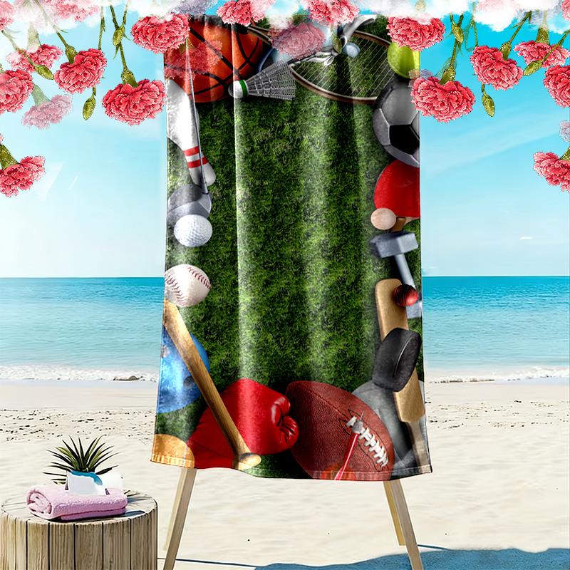 Sports Print Beach Towel, Large Soft Quick Dry Towel for Beach Camping Swimming