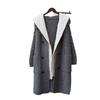 Long Over-knee Splicing Cotton Clothes Knitted Cardigan Autumn and Winter New Hooded Loose Design Sweater Jacket Women