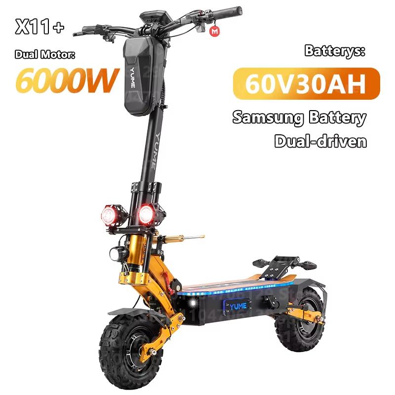 YUME X11 EU Certified Electric Scooter, 6000W, Dual Motors, 60V 27Ah Battery, 11 Inch Tires, Top Speed 95km/h