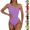 Women's Solid Color Swimsuit Wrinkled Fabric Sexy One-Piece Single Shoulder Bikini Swimsuit
